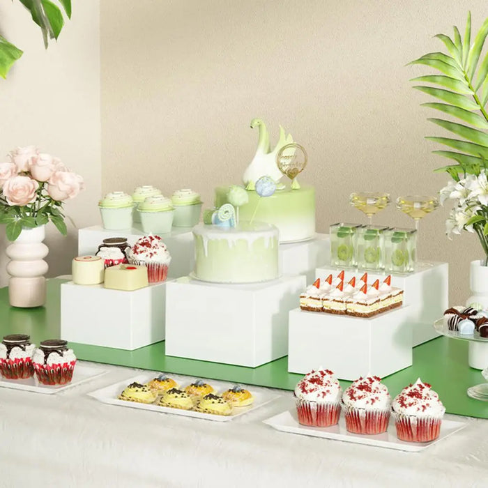 6pc Acrylic Buffet Risers — Stackable Hollow‑Bottom Display for Cupcakes & Desserts