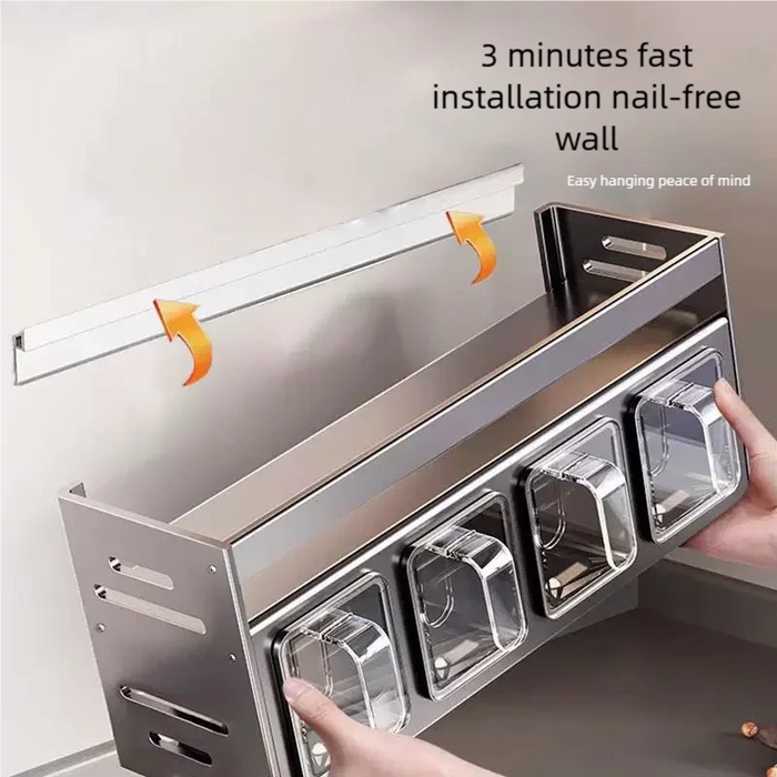 No-drill Wall-mounted Metal Spice Rack — Rust-resistant Kitchen Organizer