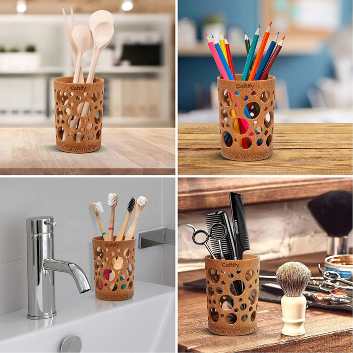 Bamboo Toothbrush Holder Cup – Ventilated Drainage Toothbrush Drainer, Biodegradable 10cm