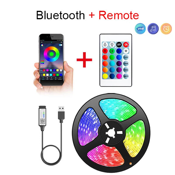 LED Strip Light 5050 SMD 5V Model - Tape Bluetooth USB Flexible Lamp Ribbon with Adhesive Backing - Perfect Lighting Solution for TV & Desktop