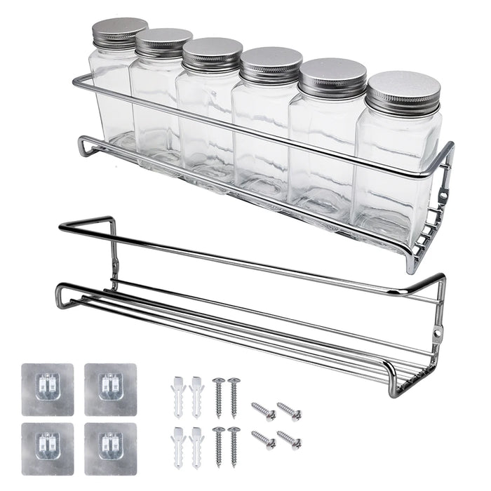 Metal Kitchen Hanging Racks 2-Pack — Wall-Mounted Single-Layer Spice Shelves