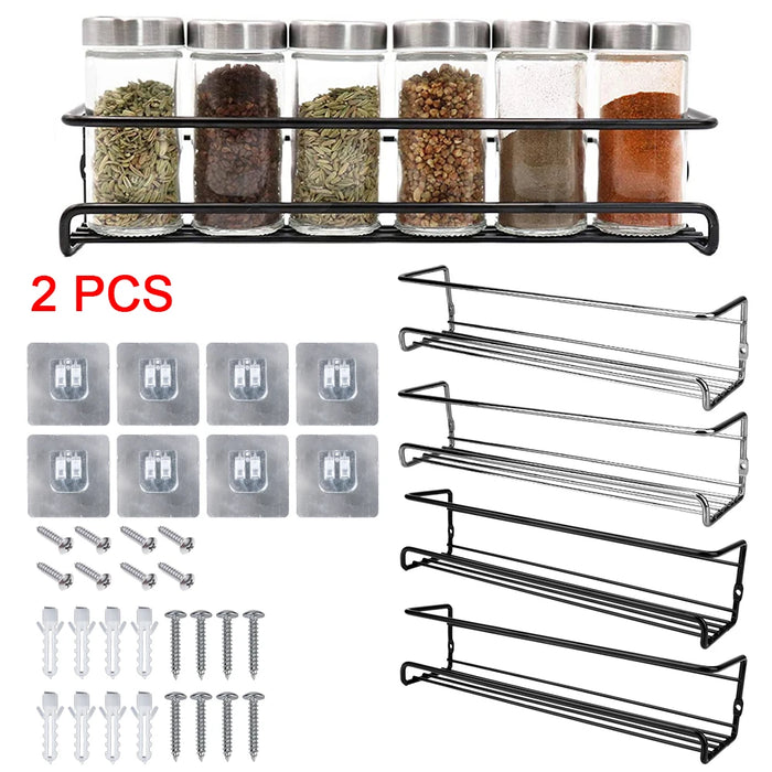 Metal Kitchen Hanging Racks 2-Pack — Wall-Mounted Single-Layer Spice Shelves