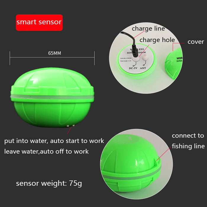 Wireless Fish Finder Sonar Sensor (Dot‑Matrix) – Rechargeable 3.7V, 0.6–73 m, 125 kHz (2026)