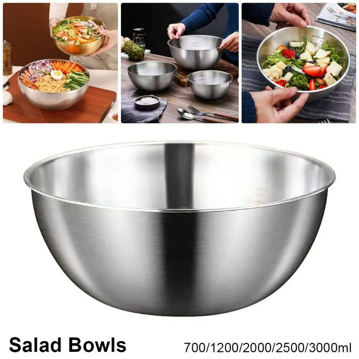 Stainless Steel Salad & Mixing Bowl (with Scale) — 5 sizes 700–3000ml