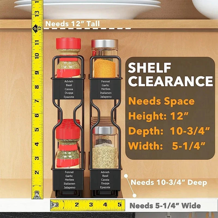 Slide Spice Rack Organizer — 2- or 4-Tier Pull-Out Metal Spice Drawer for Kitchen & Dining