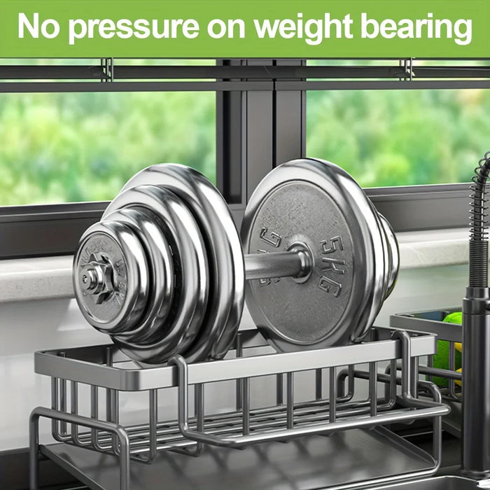 Kitchen Sink Sponge Holder – Auto-Draining Plastic Sink Caddy with Removable Brush Holder