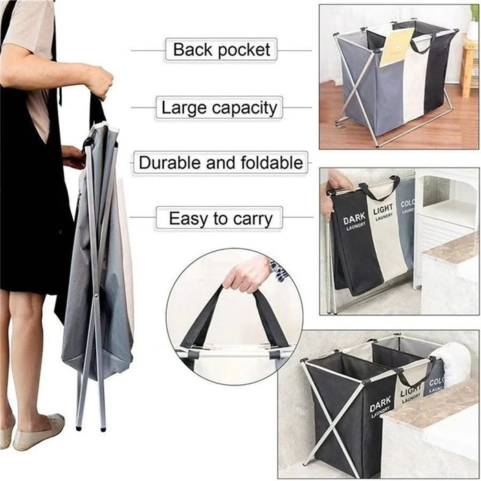 Foldable Waterproof Laundry Hamper — Large Oxford Storage, 1 or 3-Grid Options (Black/Grey)
