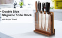 Double‑Sided Magnetic Knife Block with Acrylic Shield — Acacia Wood