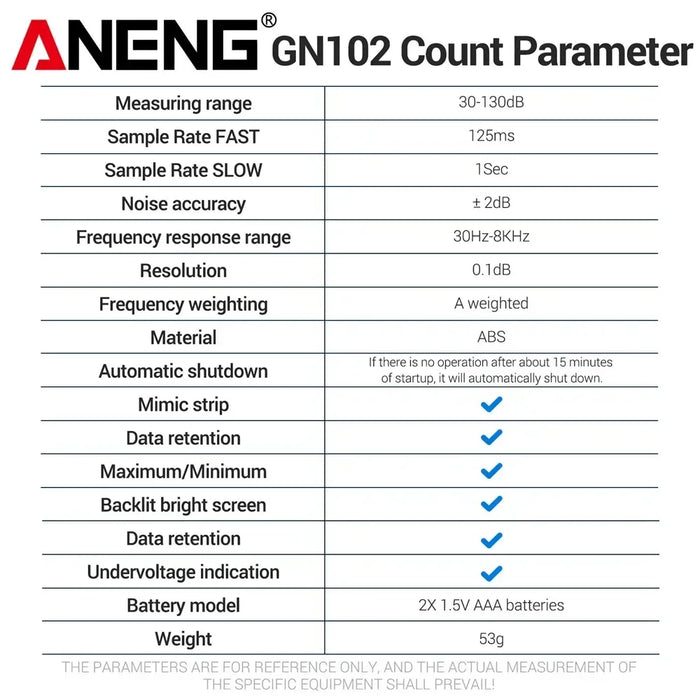 GN102 Sound Level Meter 30–130 dB — Portable Digital Decibel Meter
