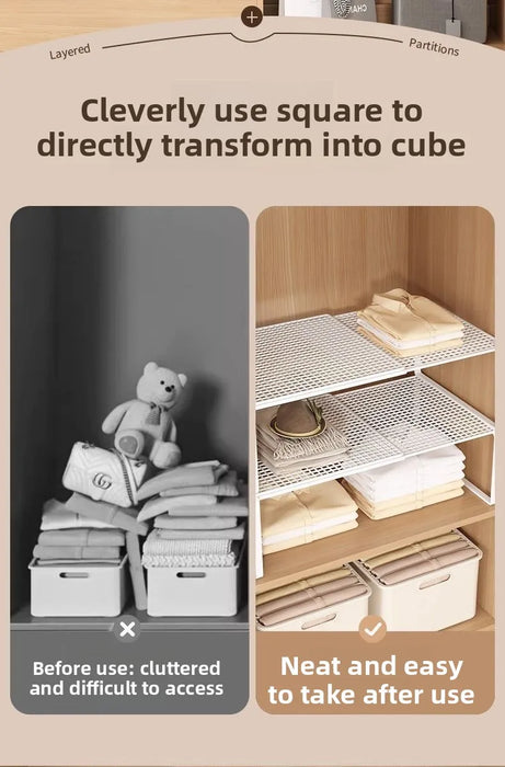 Adjustable Wardrobe Layered Shelves — Retractable Storage Rack for Closet, Cabinet and Shoe Organisation
