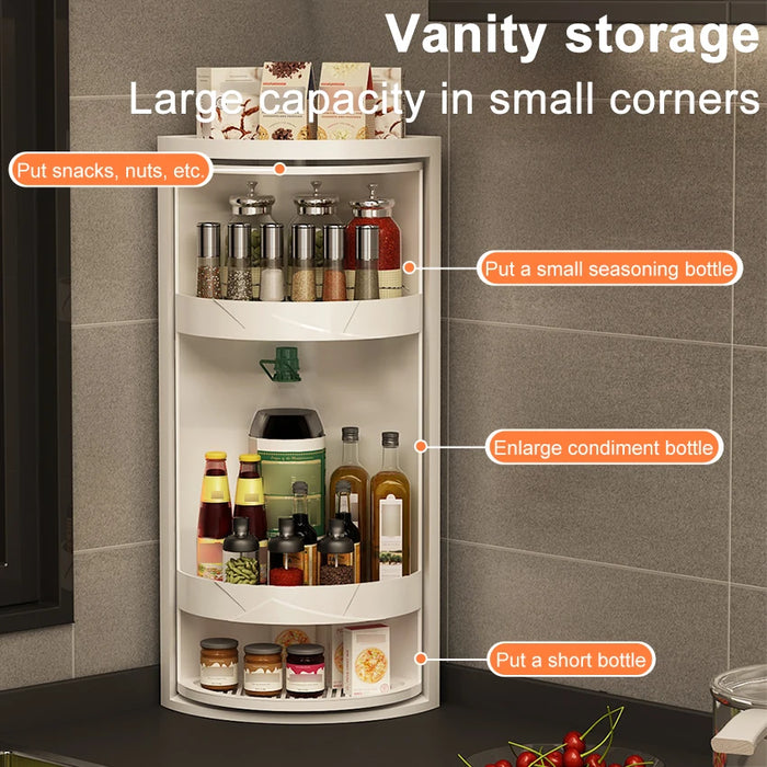 Rotating Adjustable Multi‑Tier Kitchen Corner Shelf – PP Spice & Bottle Organiser