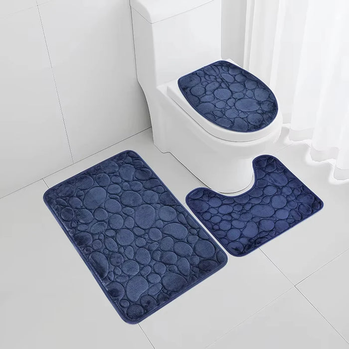 3-piece Microfibre Bath Mat Set — Absorbent, Non-slip, Stone Pattern