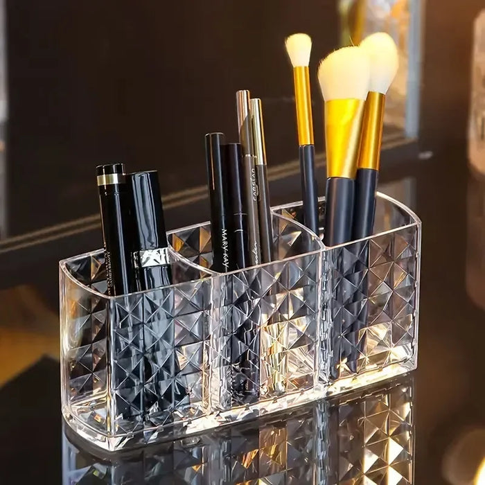 Clear Acrylic-Style Make-up Brush & Lipstick Organiser — Desk Cosmetic Holder