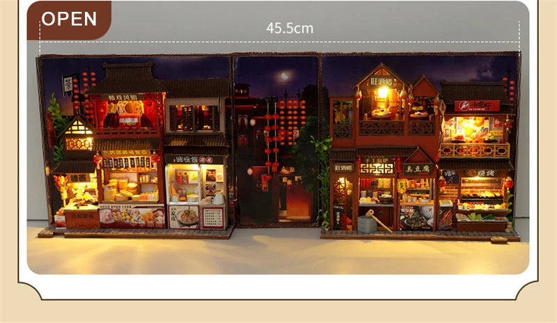 Retro Street-Food Book Nook DIY Wooden Miniature Kit — Shelf Insert