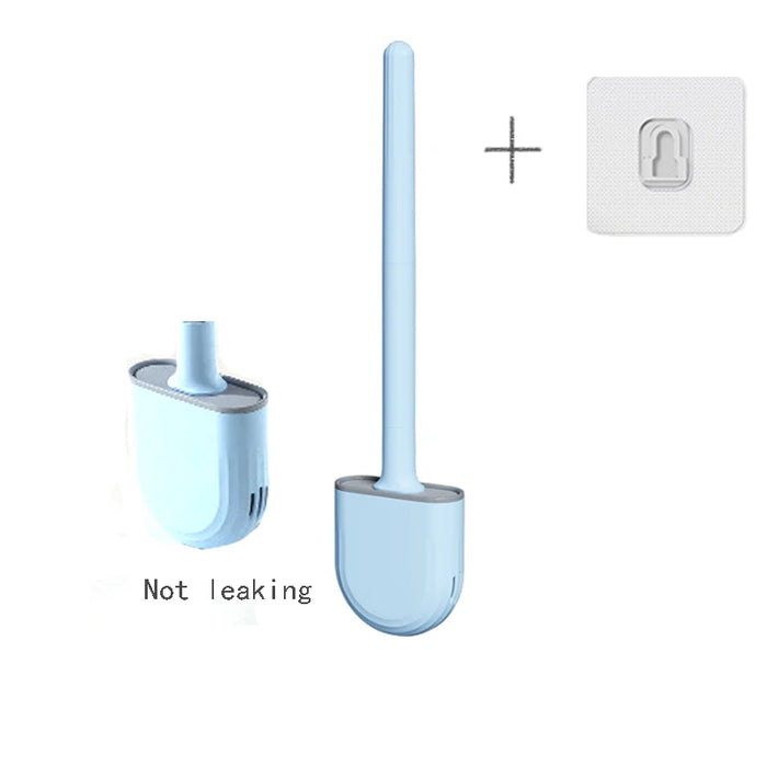 Wall-mounted Silicone Toilet Brush & Holder — Long Non-slip Handle, Ventilated Case, No-drill Fit