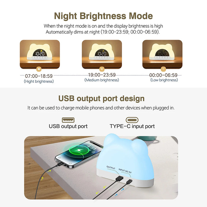 Bear-Shaped Sunrise Alarm Clock — Digital Wake-up Light & Colour Night Light