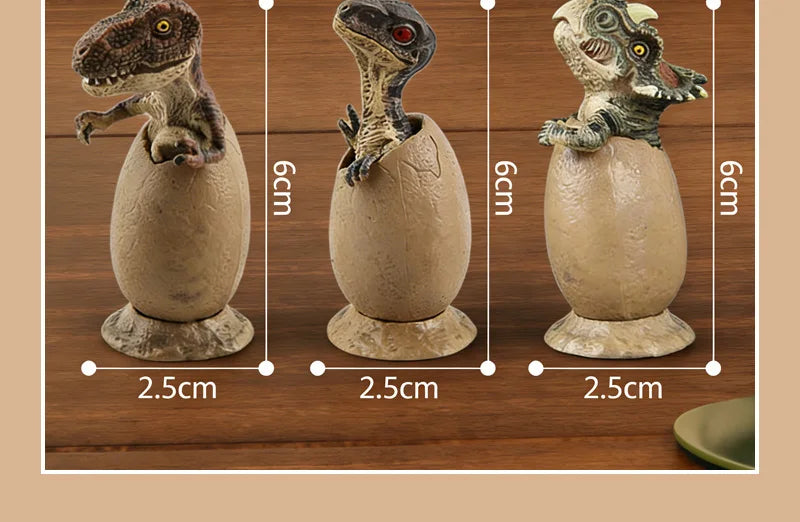 3PCS Hatching Dinosaur Eggs – T‑Rex, Triceratops & Raptor PVC Model Set