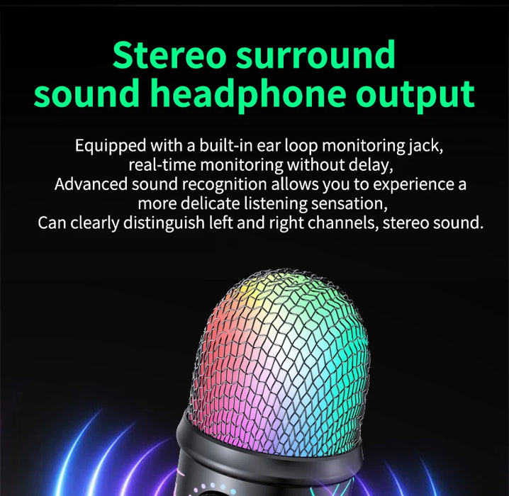 USB Gaming Condenser Microphone with Headphone Jack, LED & Noise Reduction