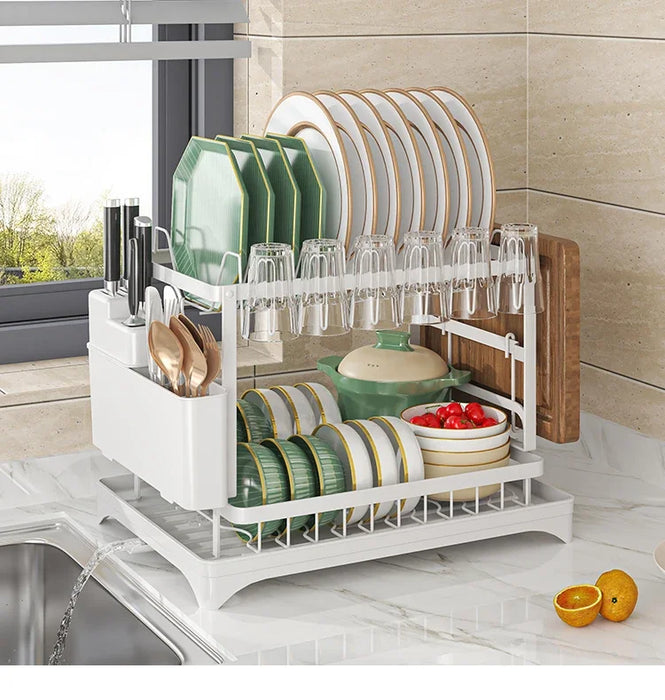 Stainless Steel 2-Tier Dish Rack — Hygienic Residue-Free Drying, Compact Kitchen Organiser