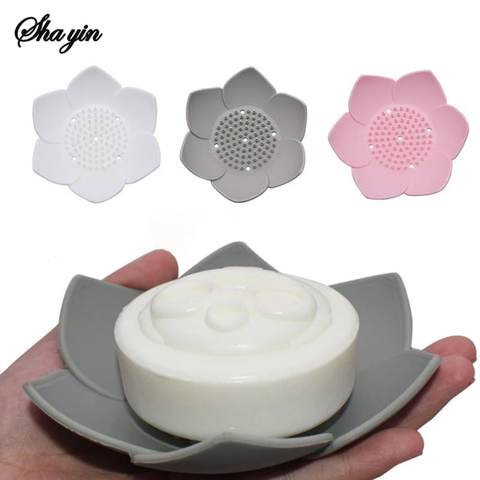 Silicone Lotus Soap Dish with Drain — Single Bathroom Soap Holder