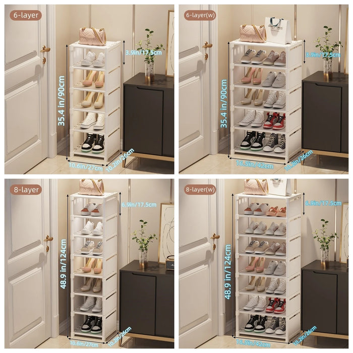 6/8-Tier Shoe Organiser — Metal Frame with Fabric Shelves, Space-Saving Rack