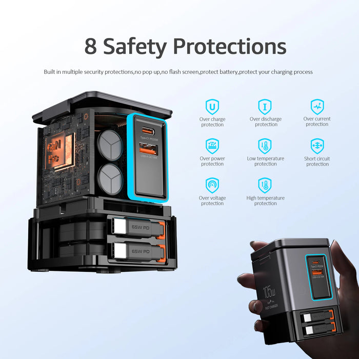 6‑in‑1 Charging Station with Retractable USB‑C — Multi‑Device Power Tower