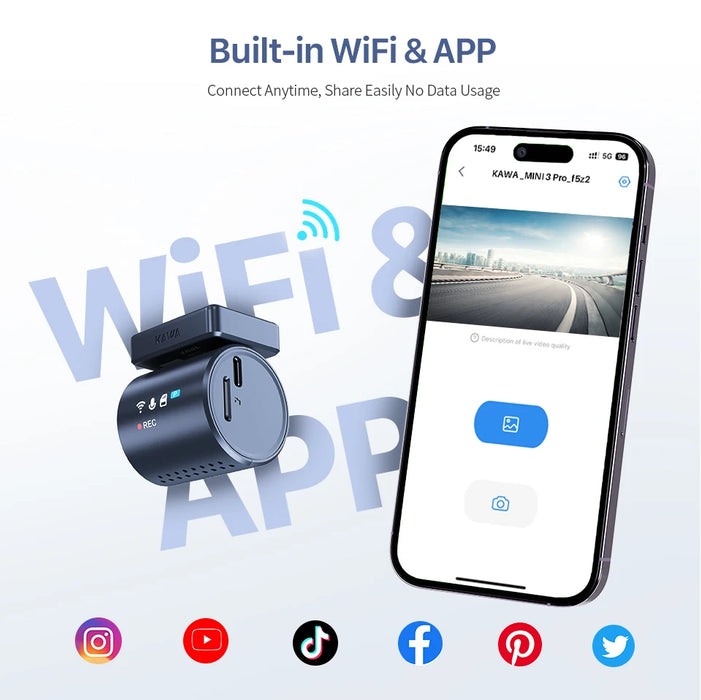 MINI 3 Pro 2K Dash Cam — Tiny Wi‑Fi Dashcam with Voice Control & Parking Mode