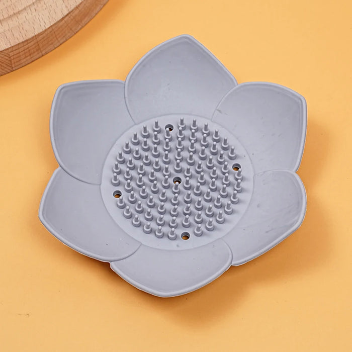Silicone Lotus Soap Dish with Drain — Single Bathroom Soap Holder