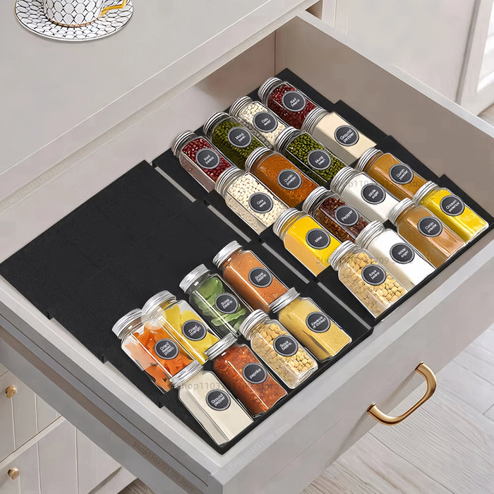 4‑Pack Adjustable Drawer Spice Racks — Tiered Kitchen Spice Organiser (Black or White)