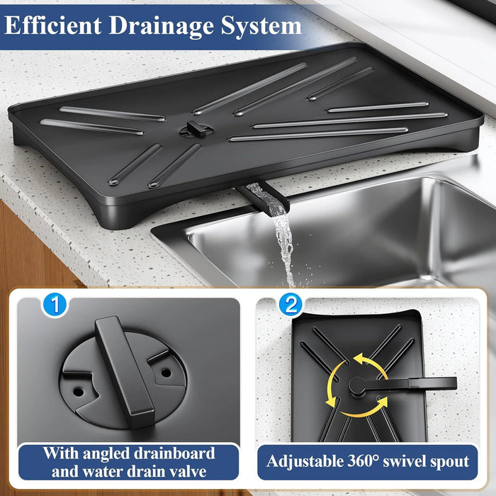 Large Rustproof Steel Dish Rack with Drainboard & Utensil Holder – Black