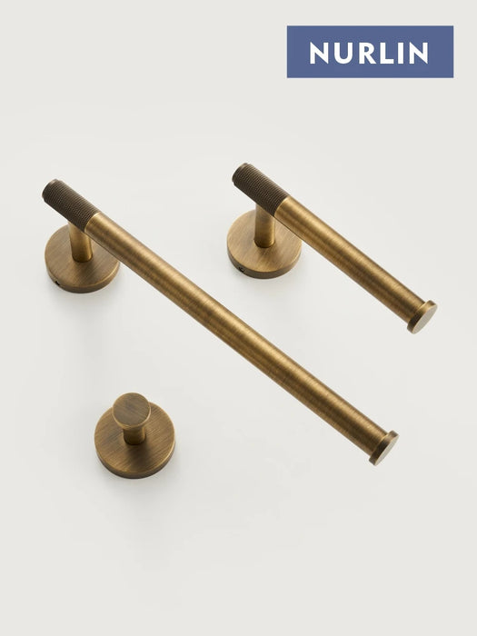 Brass Knurled Antique Bronze Bathroom Hardware – Towel Rack, Toilet Roll Holder & Hook