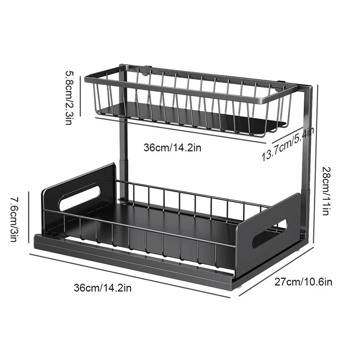 2-Tier Pull-Out Under-Sink Storage Rack – Sliding Cupboard Organiser