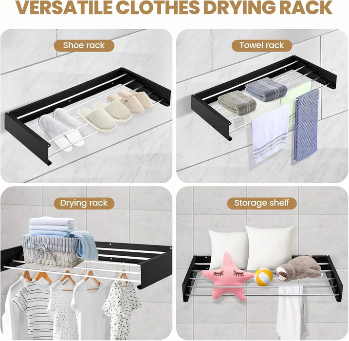 80cm Wall-Mounted Foldable Laundry Rack — 5-Rod White Stainless Steel