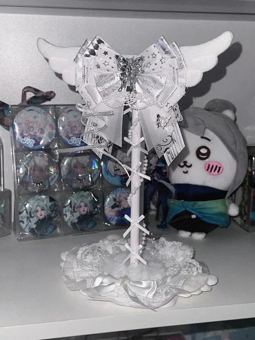Pink Lace Angel Wings Headphone Stand — Kawaii Gaming Headset Holder
