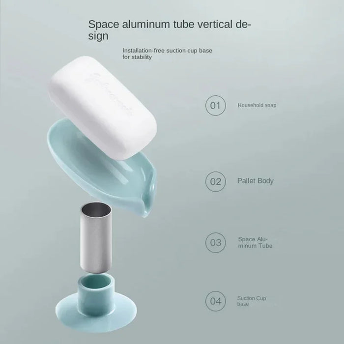 Leaf-Shaped Drain Soap Holder with Suction Cup – Grey Soap Box & Drying Rack (1pc)