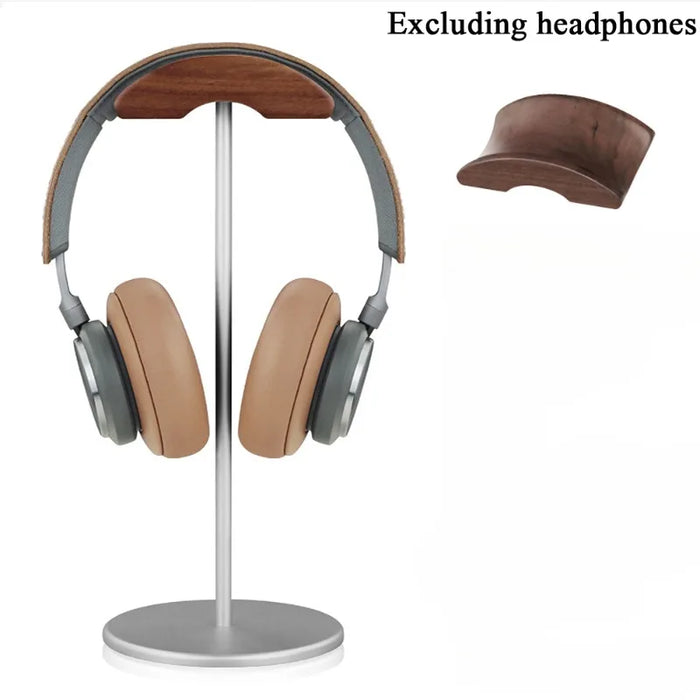 Walnut Wood & Aluminium Headphone Stand with Solid Metal Base — Desk Headset Holder