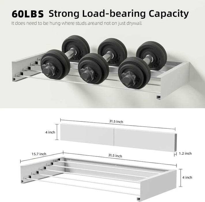 80cm Wall-Mounted Foldable Laundry Rack — 5-Rod White Stainless Steel