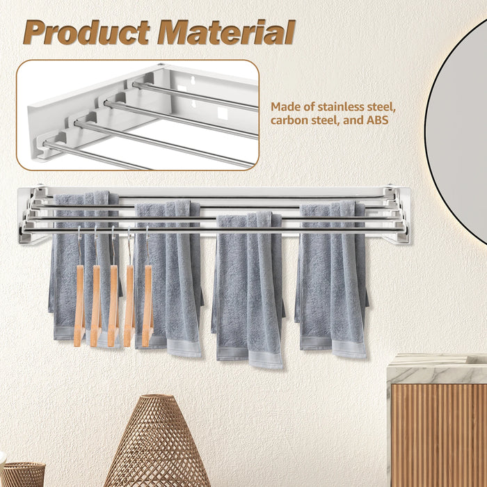 Folding Wall-Mounted Clothes Drying Rack — Stainless Steel Collapsible Hanger for Indoor & Balcony