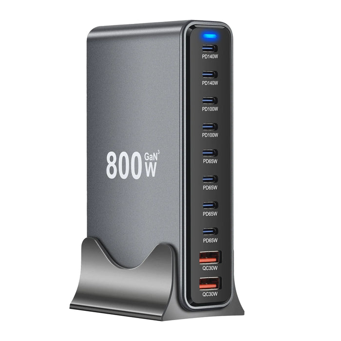 800W GaN 10-Port Desktop Charger — PD 140W Fast Charge for iPhone, iPad, MacBook