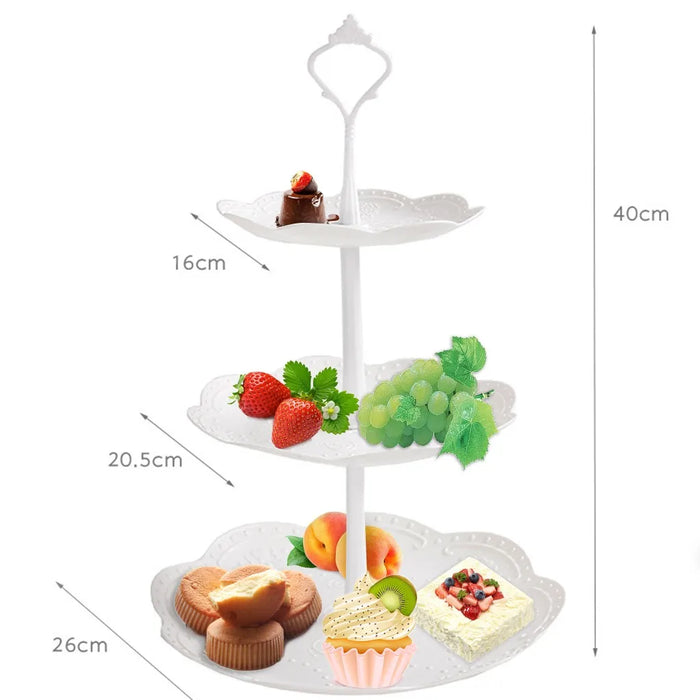 3-Tier White Cupcake & Cake Stand – Plastic Dessert Display Tower