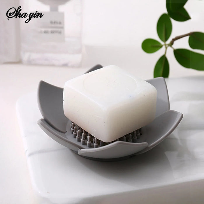 Silicone Lotus Soap Dish with Drain — Single Bathroom Soap Holder