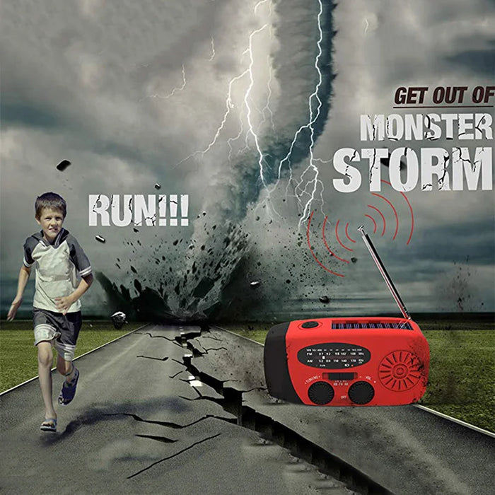 Portable Hand-Crank Solar Emergency Radio — NOAA/AM/FM with LED Torch & Power Bank (Red)