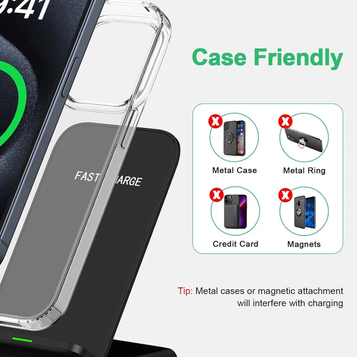 Fast Wireless Charging Stand — 30W Qi Charger for iPhone 12–17 Pro Max, Samsung S21–S24 & Xiaomi