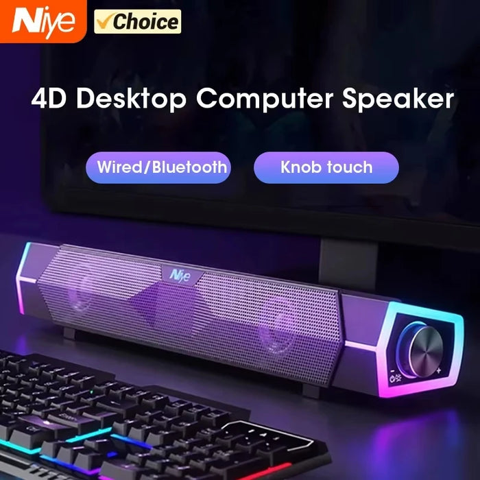 Bluetooth 5.0 & Wired USB Soundbar — 4D Surround Stereo with Subwoofer for Laptop PC