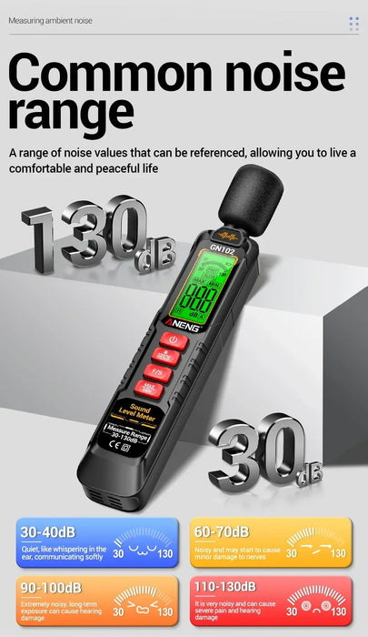 GN102 Sound Level Meter 30–130 dB — Portable Digital Decibel Meter