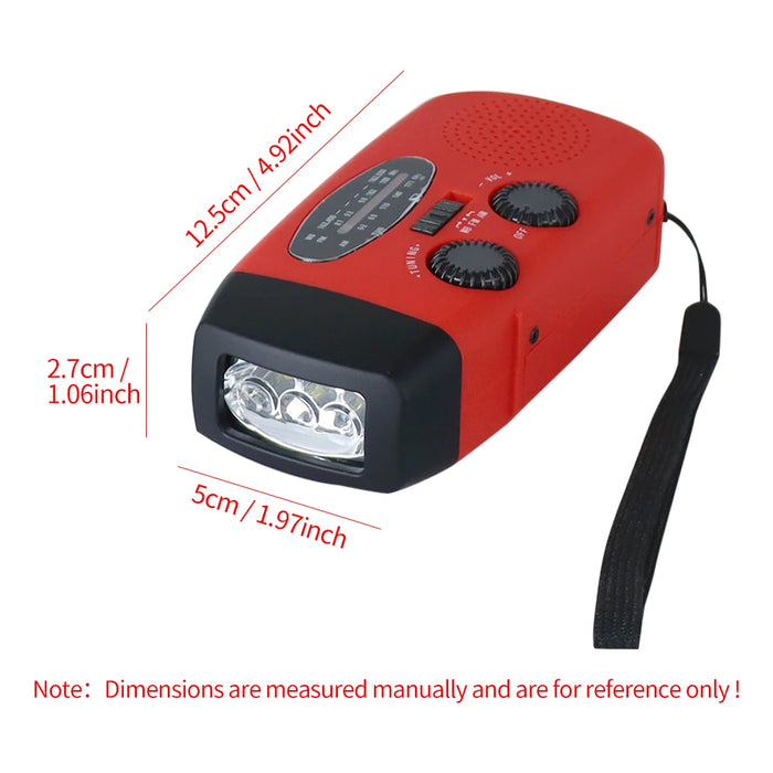 Emergency Solar & Hand‑Crank Radio with 2000mAh Power Bank, LED Torch & AM/FM