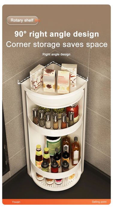 Rotating Adjustable Multi‑Tier Kitchen Corner Shelf – PP Spice & Bottle Organiser