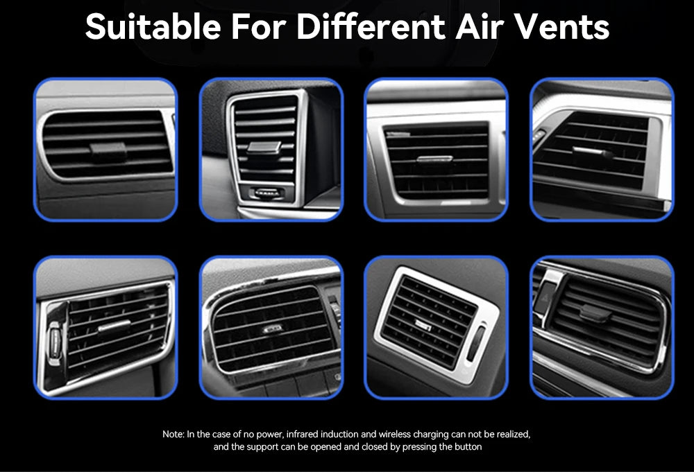 15W Qi Wireless Car Phone Holder – Air Vent & Suction Mount, Fast Charge