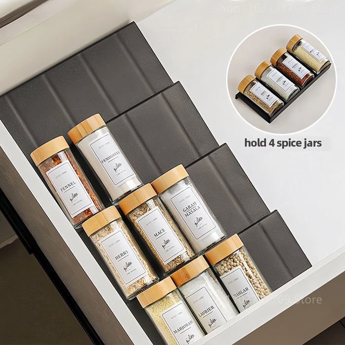 4‑Pack Adjustable Drawer Spice Racks — Tiered Kitchen Spice Organiser (Black or White)