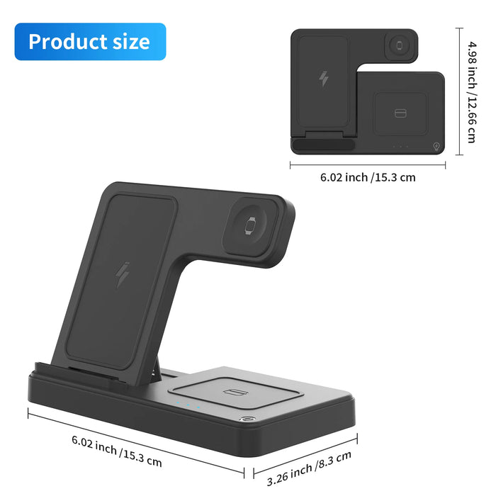 3-in-1 Magnetic Foldable Wireless Charger — 18W Fast Charge for iPhone, iWatch & AirPods